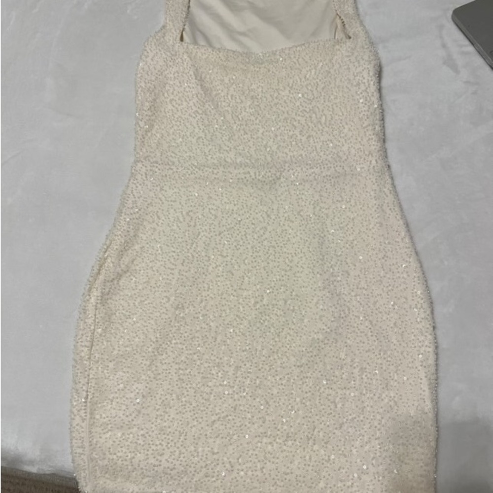Oh Polly Embellished Square Neck Mini Dress in White